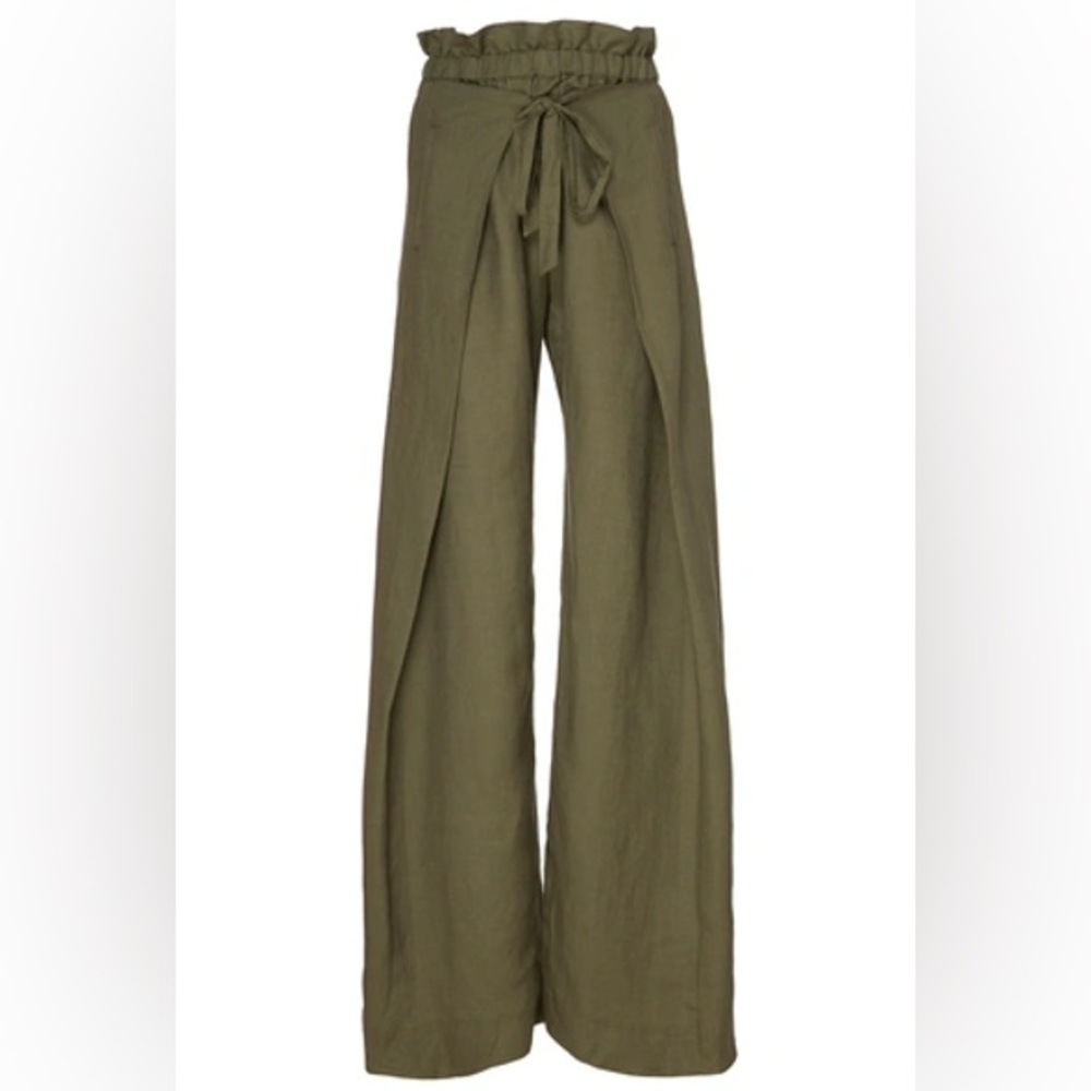 CULT GAIA - Olive Green Linen High-Rise Pants - Small - Picture 5 of 8